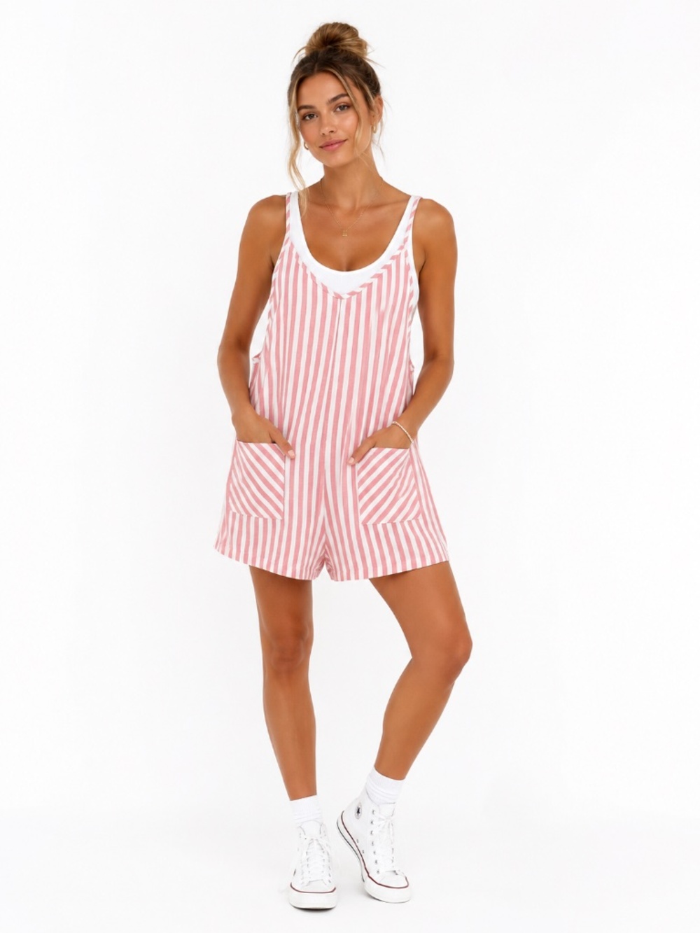 EXLURA Pink White Stripe Romper Size Small
